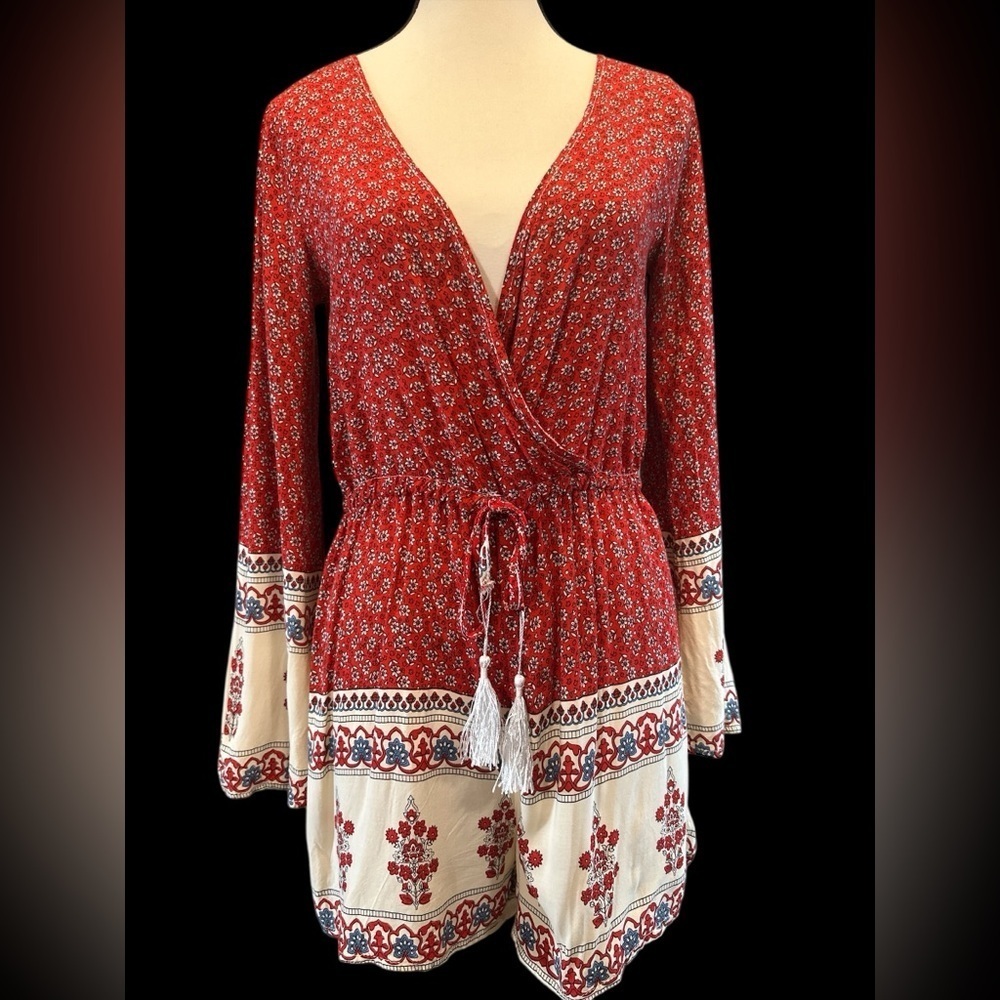 Floral Red and Cream Women's Romper